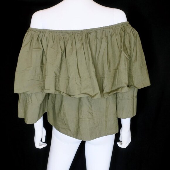 Apiece Apart Neroli Off-the-shoulder Ruffled Cotton Green Poplin Top Women's 6 - Picture 3 of 7